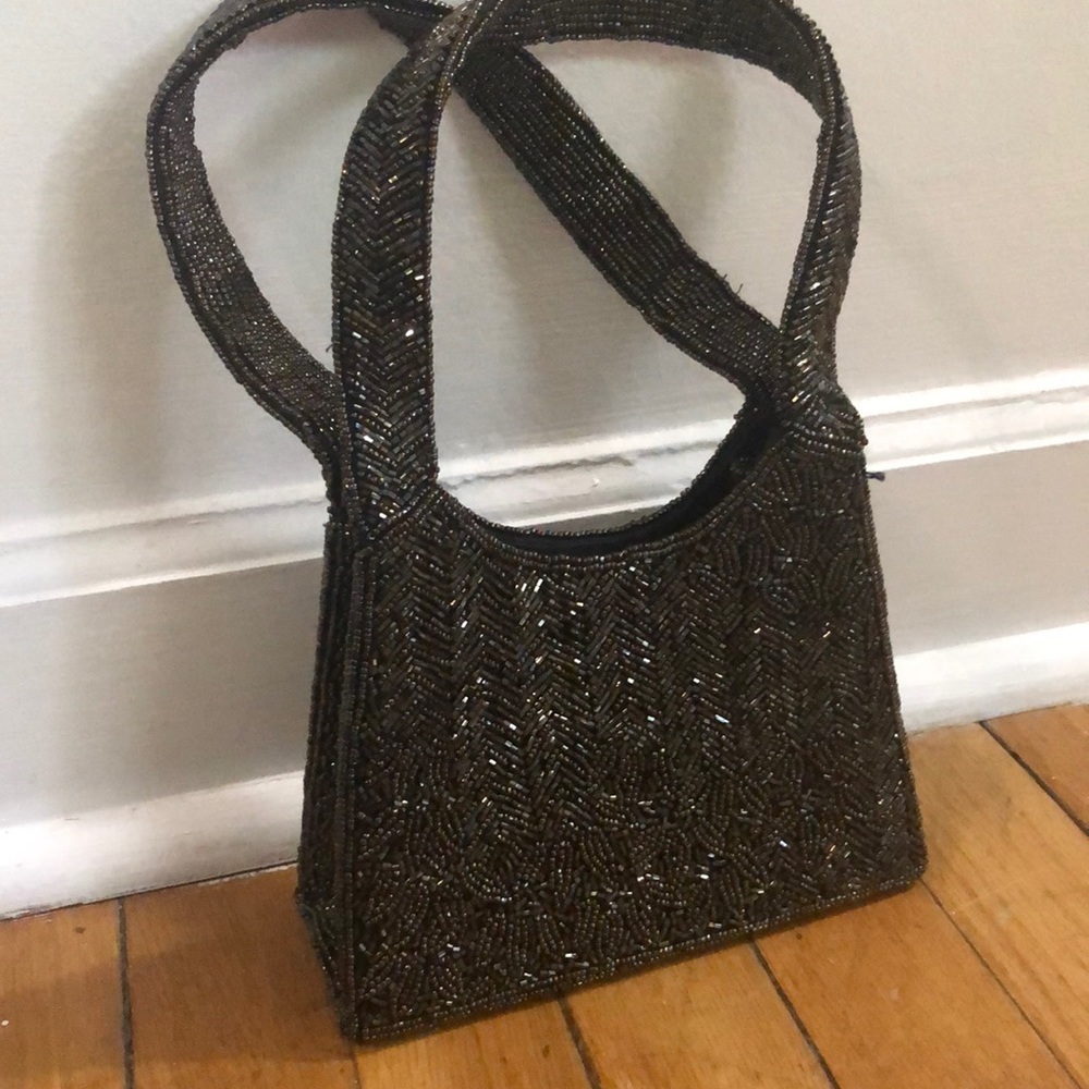 Brown/bronze beaded evening bag